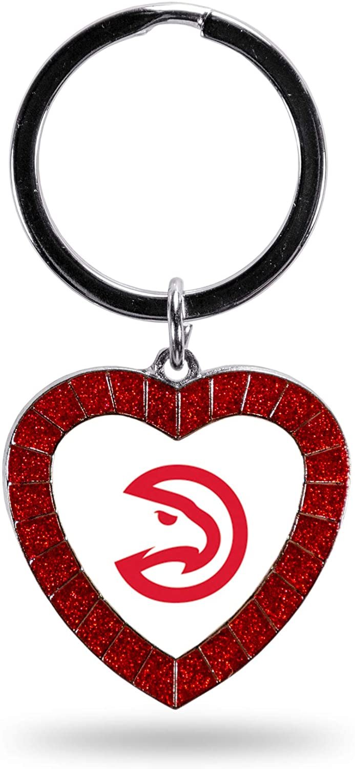 Atlanta Hawks Metal Keychain Rhinestone Colored Heart Shape 1