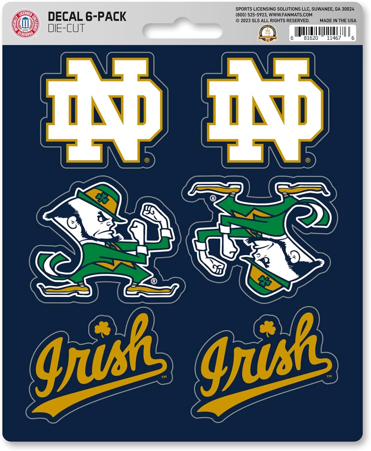 University of Notre Dame Fighting Irish 6-Piece Decal Sticker Set, 5x6 Inch Sheet, Gift for football fans for any hard surfaces around home, automotive, personal items 1
