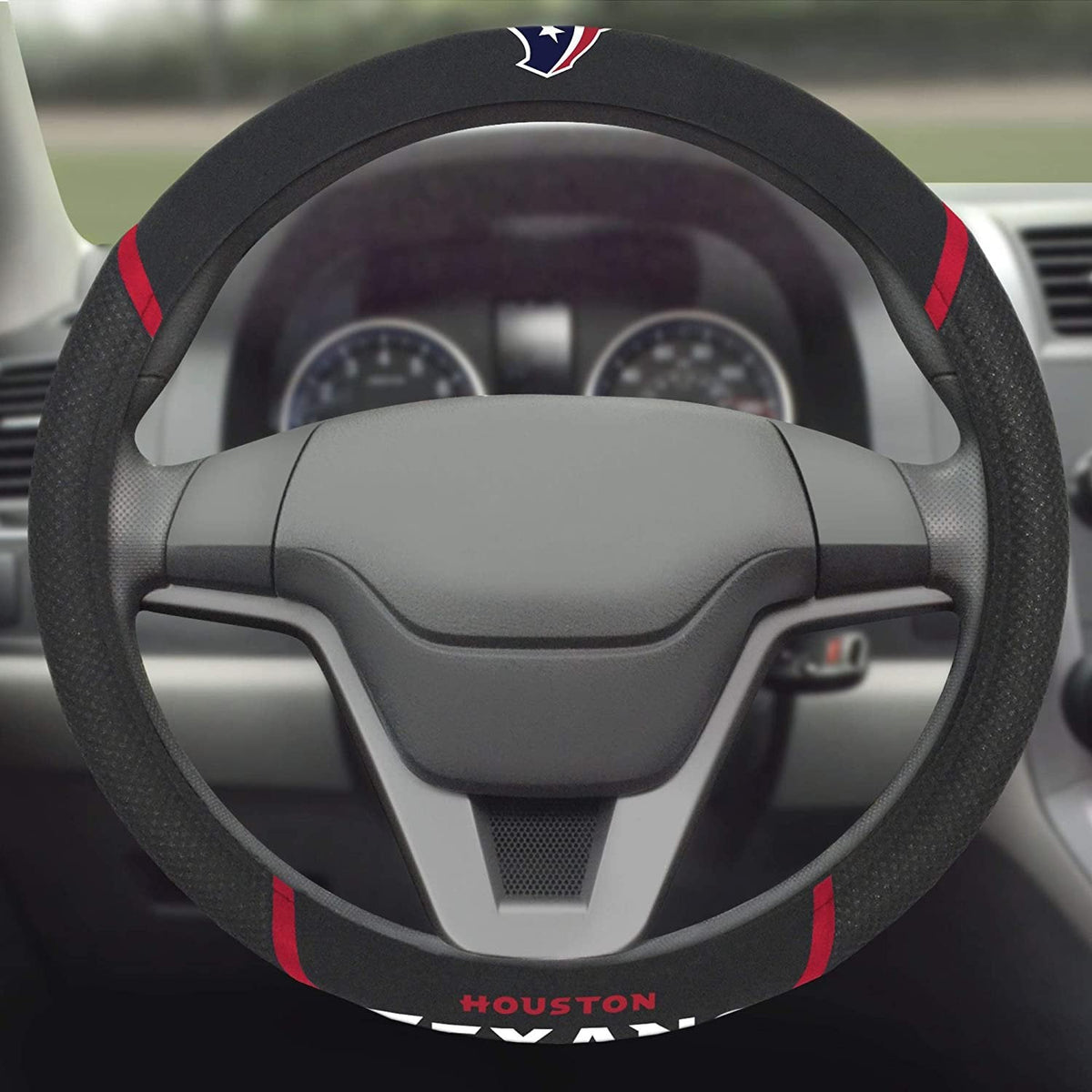 Houston Texans Premium 15 Inch Black Emroidered Steering Wheel Cover 3