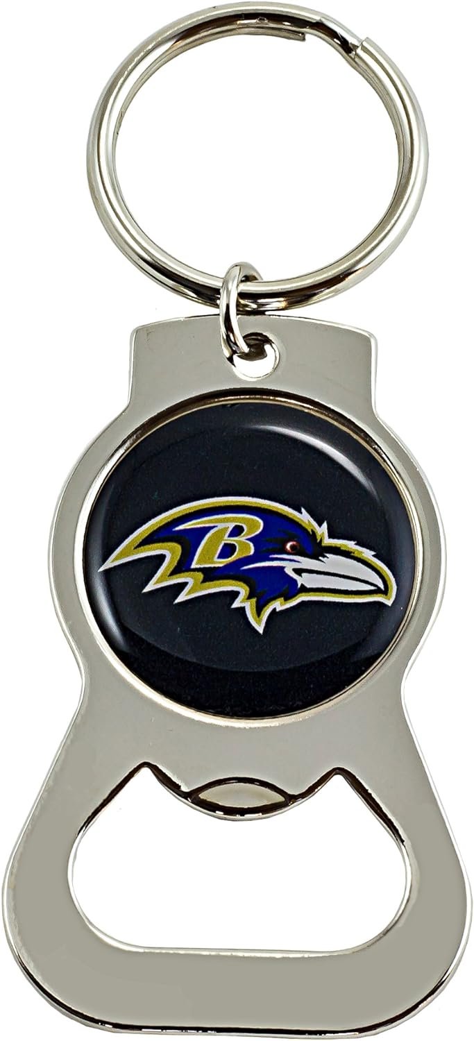 Baltimore Ravens Premium Solid Metal Bottle Opener Keychain, Silver Key Ring, Team Logo 1