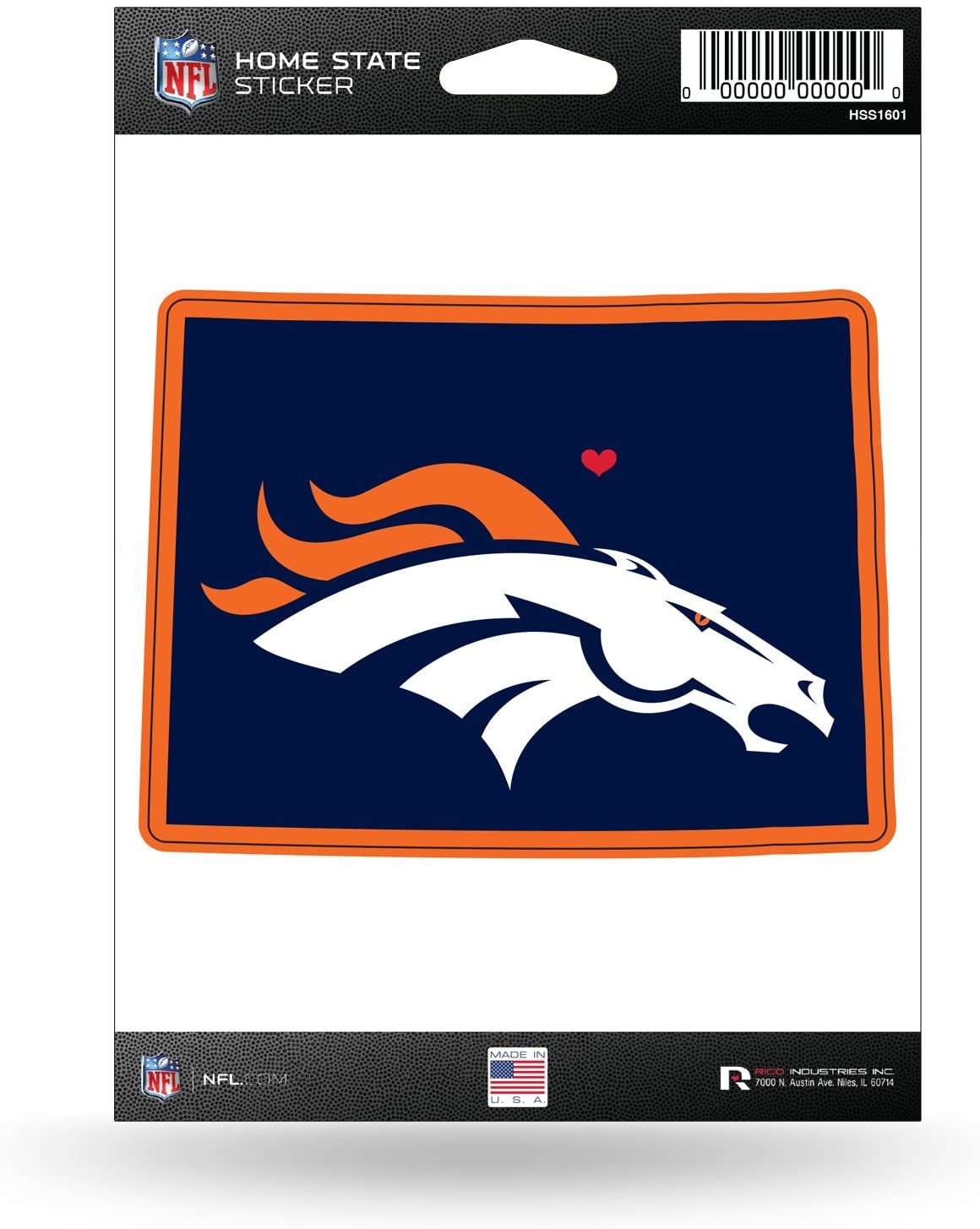 Denver Broncos 5 Inch Sticker Decal, Home State Design, Flat Vinyl, Full Adhesive Backing 1