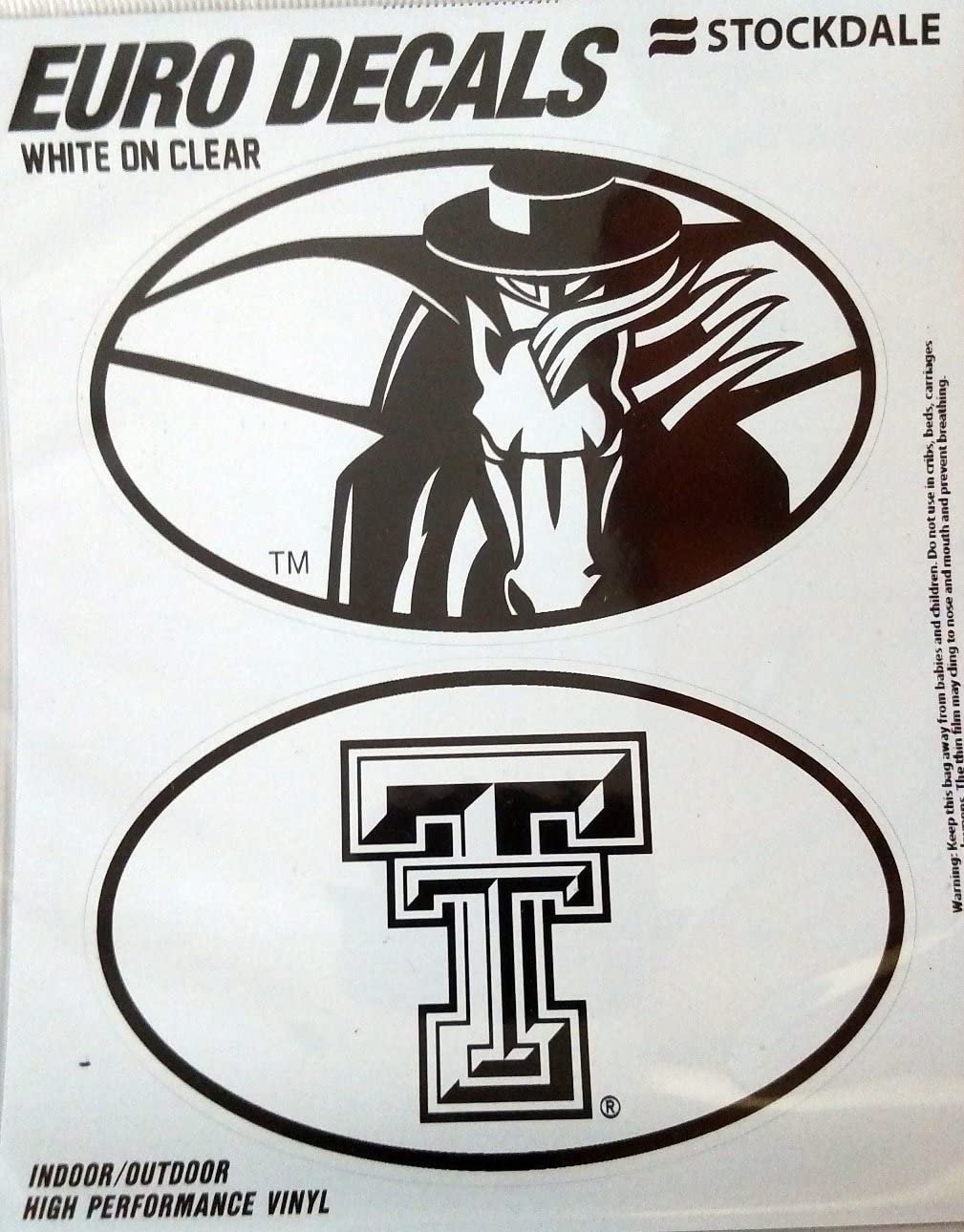 Texas Tech University Red Raiders 2-Piece White and Clear Euro Decal Sticker Set, 4x2.5 Inch Each 1