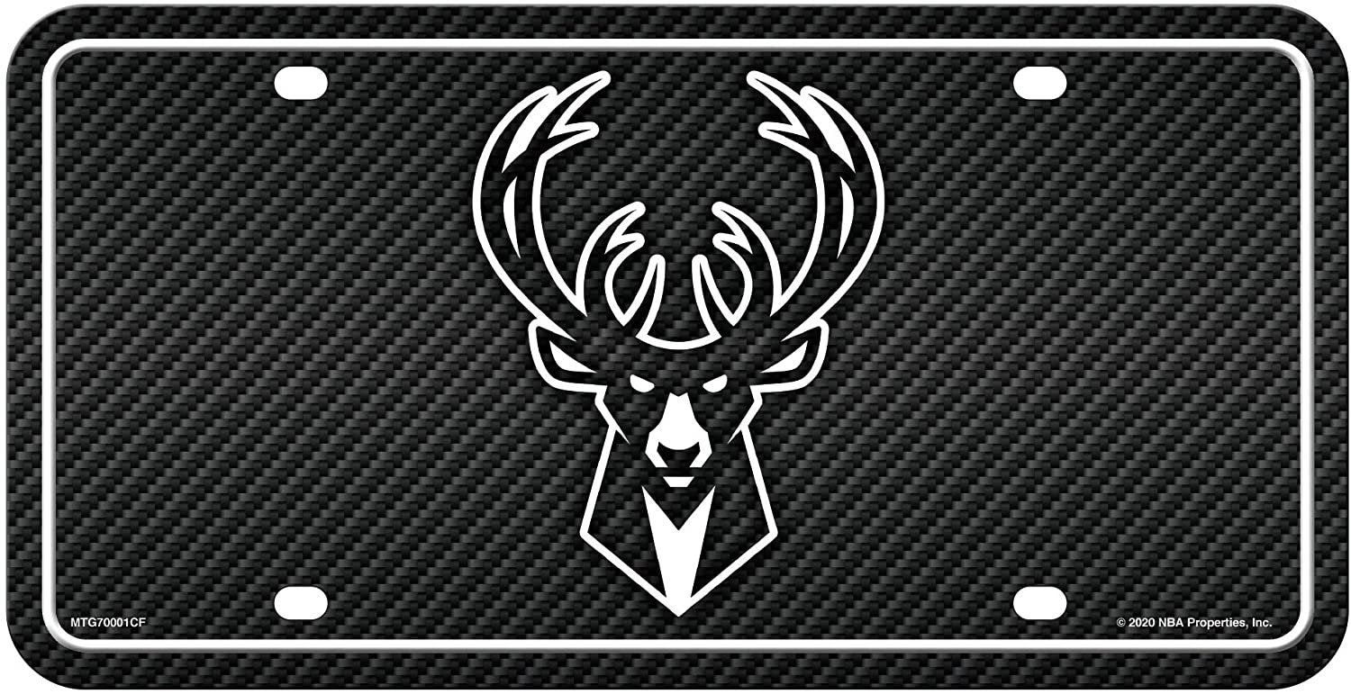 Milwaukee Bucks Metal Auto Tag License Plate, Carbon Fiber Design, 6x12 Inch