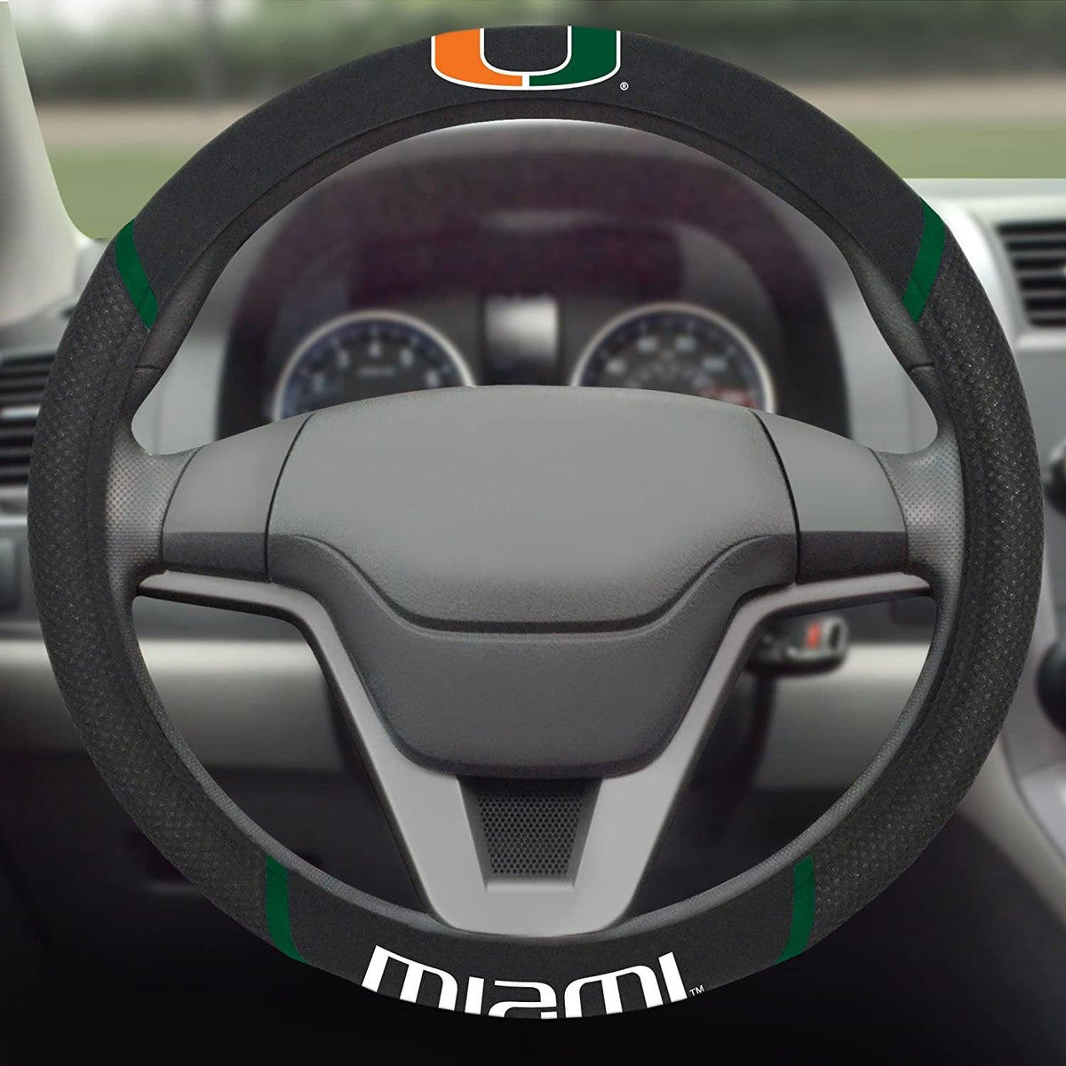 Miami Hurricanes Steering Wheel Cover Embroidered Black 15 Inch University of 3
