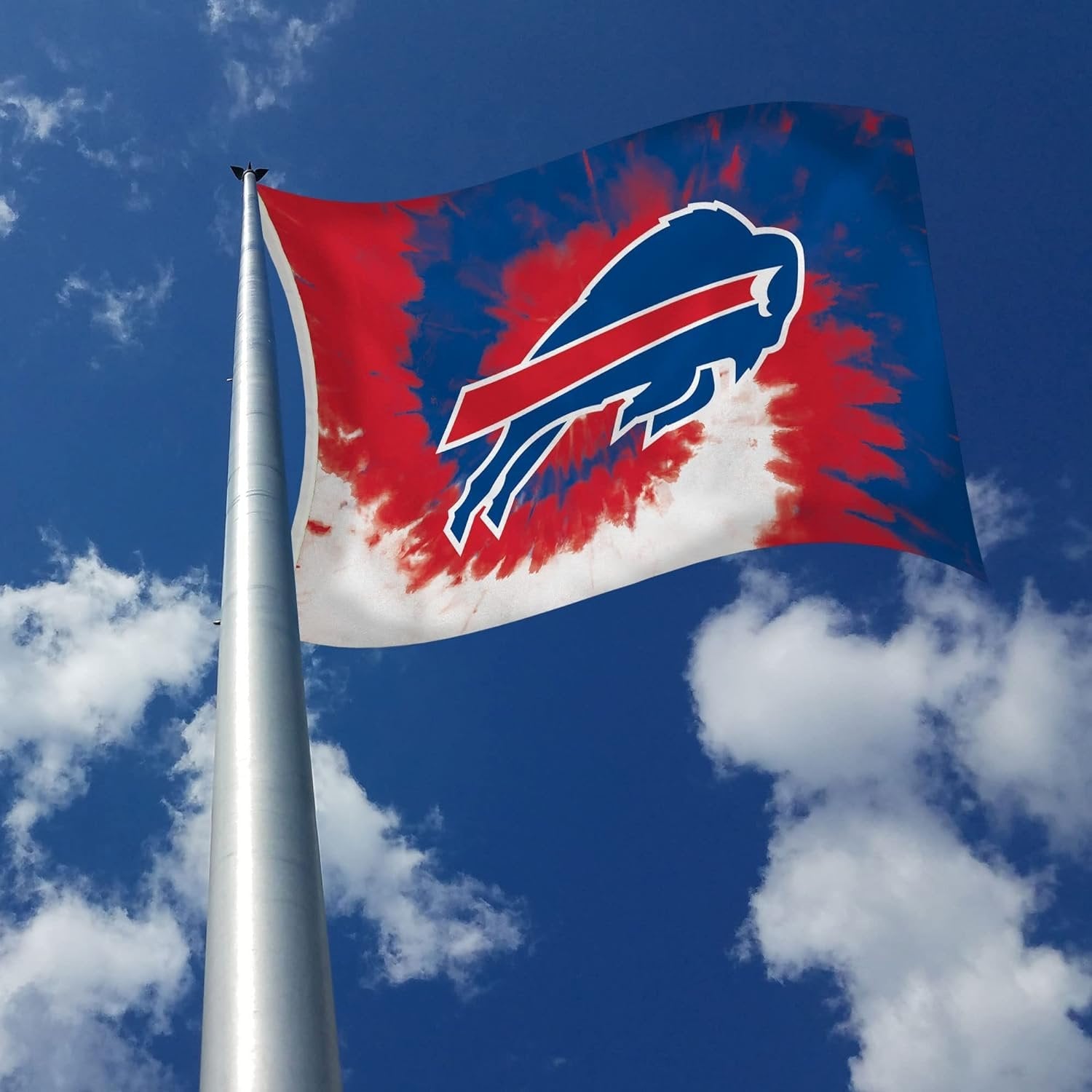 Rico Industries NFL Buffalo Bills Tie-Dye 3' x 5' Banner Flag 3' x 5' Banner Flag Single Sided - Indoor or Outdoor - Home Décor, White 3