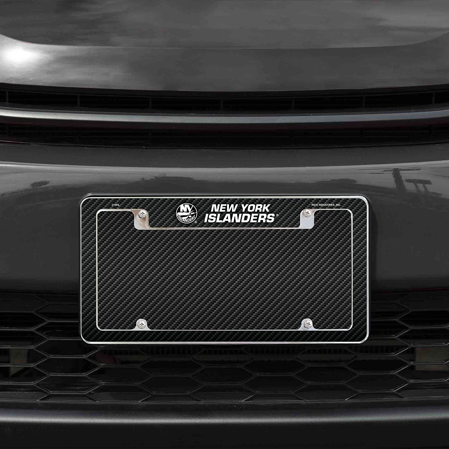 New York Islanders Metal License Plate Frame Tag Cover Carbon Fiber Design 12x6 Inch
