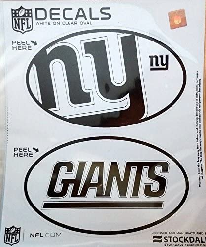 New York Giants 2-Piece White and Clear Euro Decal Sticker Set, 4x2.5 Inch Each 1