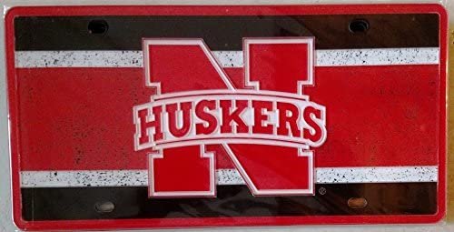 University of Nebraska Cornhuskers Premium Laser Cut Tag License Plate, Vintage Design, Mirrored Acrylic Inlaid, 6x12 Inch