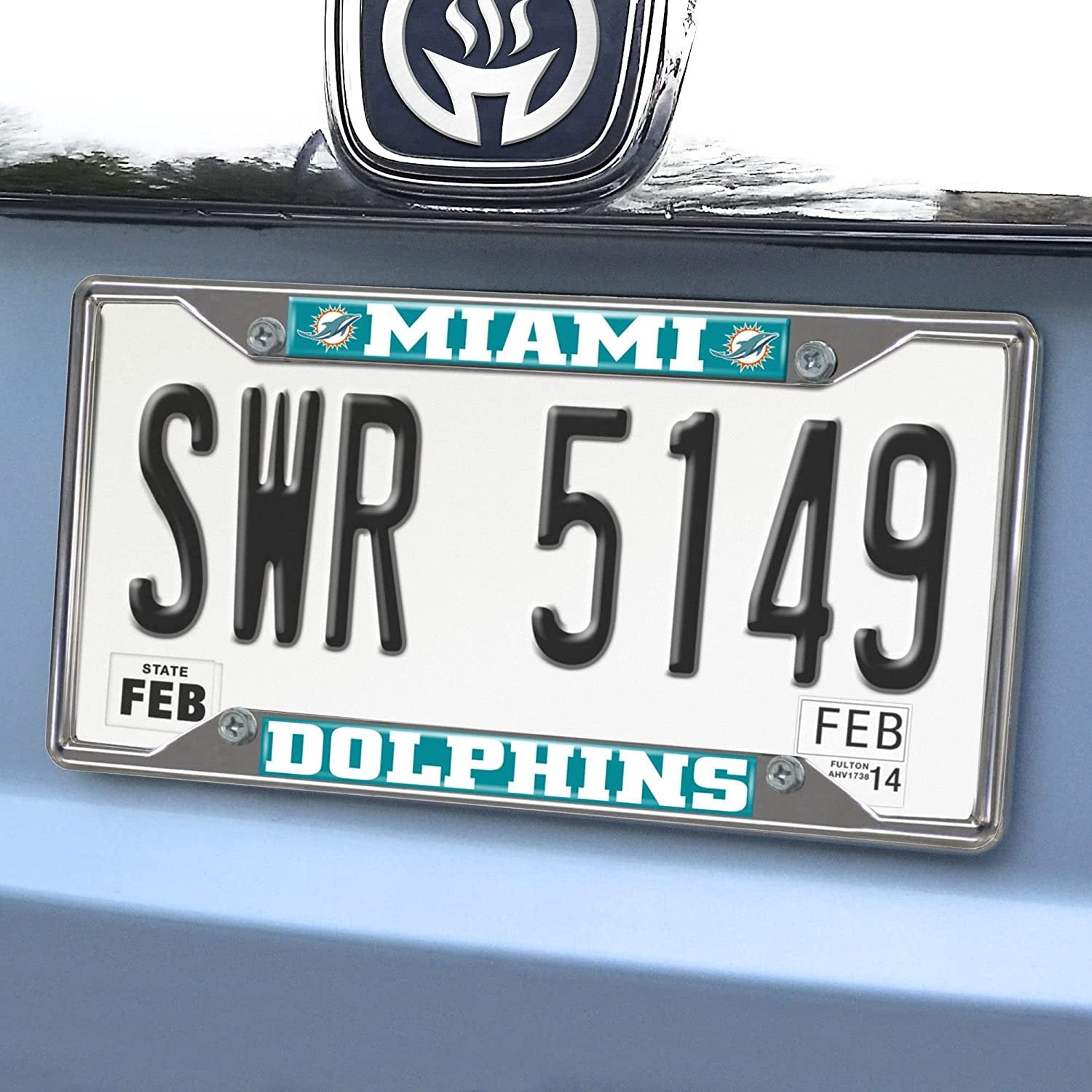 Miami Dolphins Premium Metal License Plate Frame Chrome Tag Cover, 12x6 Inch 2