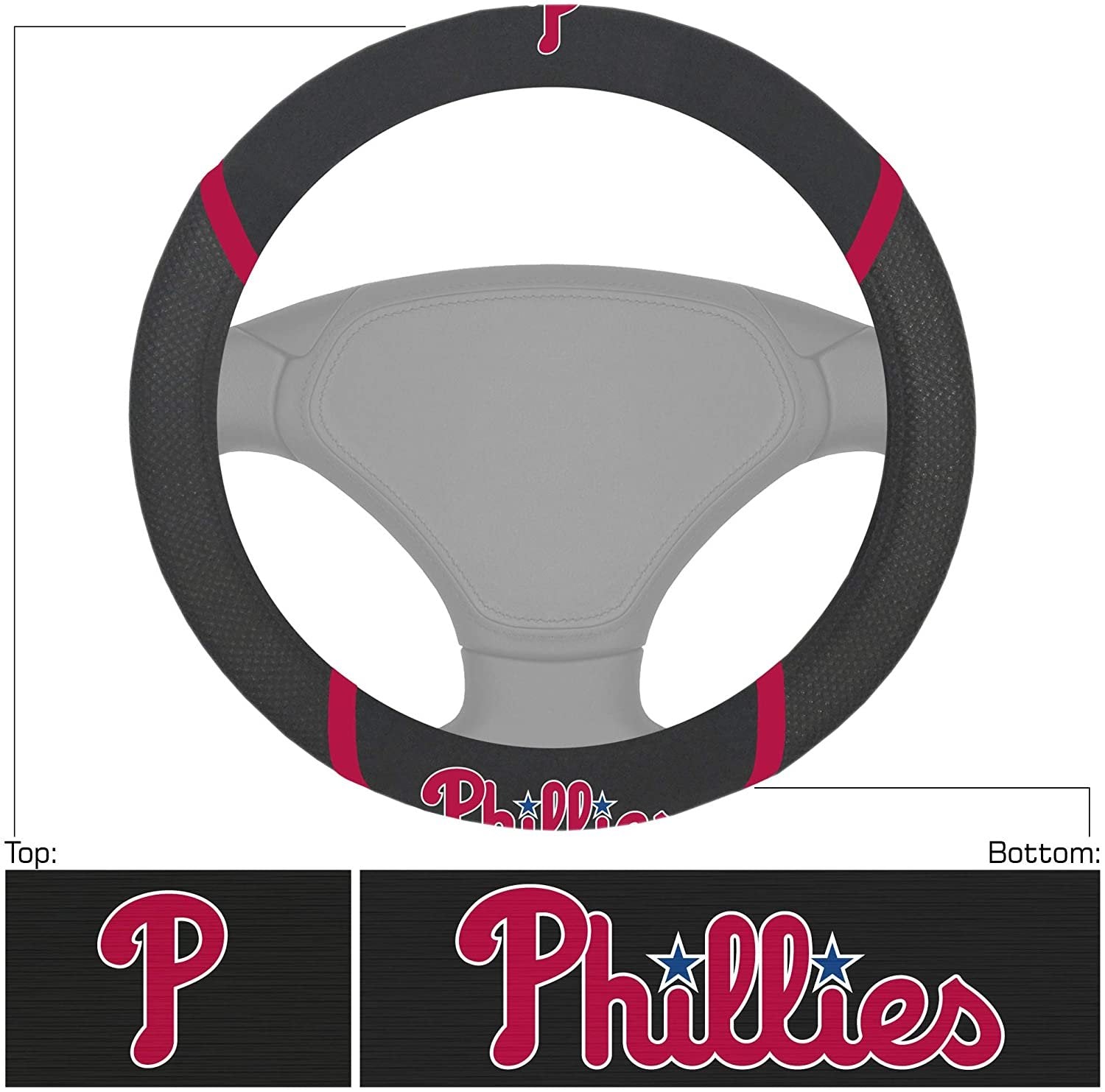 Philadelphia Phillies Steering Wheel Cover Premium Embroidered Black 15 Inch
