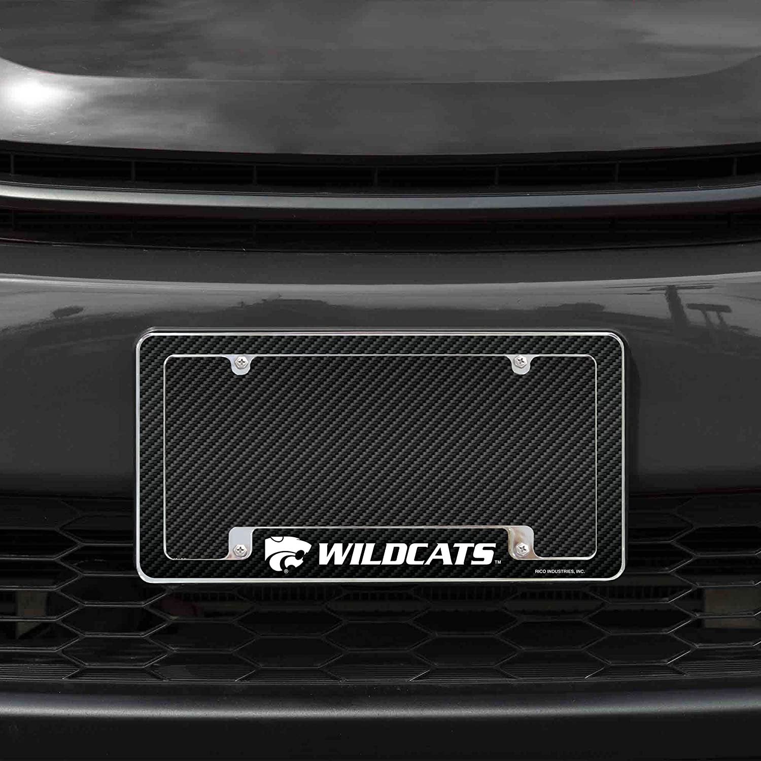 Kansas State University Wildcats Metal License Plate Frame Tag Cover Carbon Fiber Design 12x6 Inch