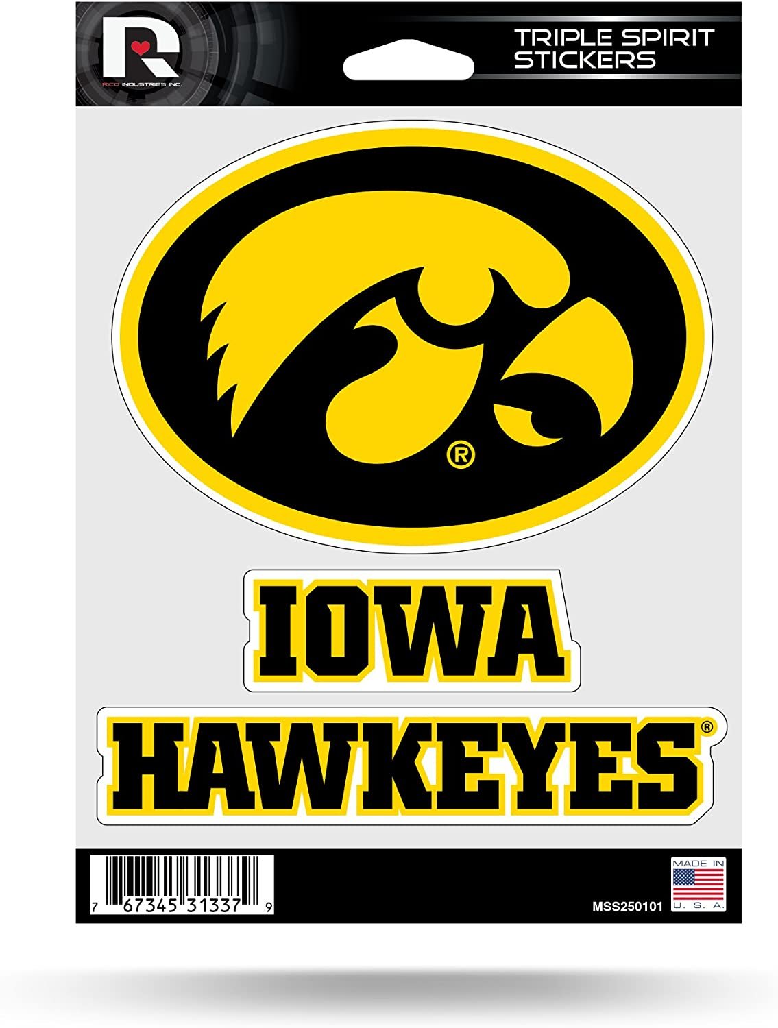Iowa Hawkeyes Die Cut 3-Piece Triple Spirit Sticker Sheet 1
