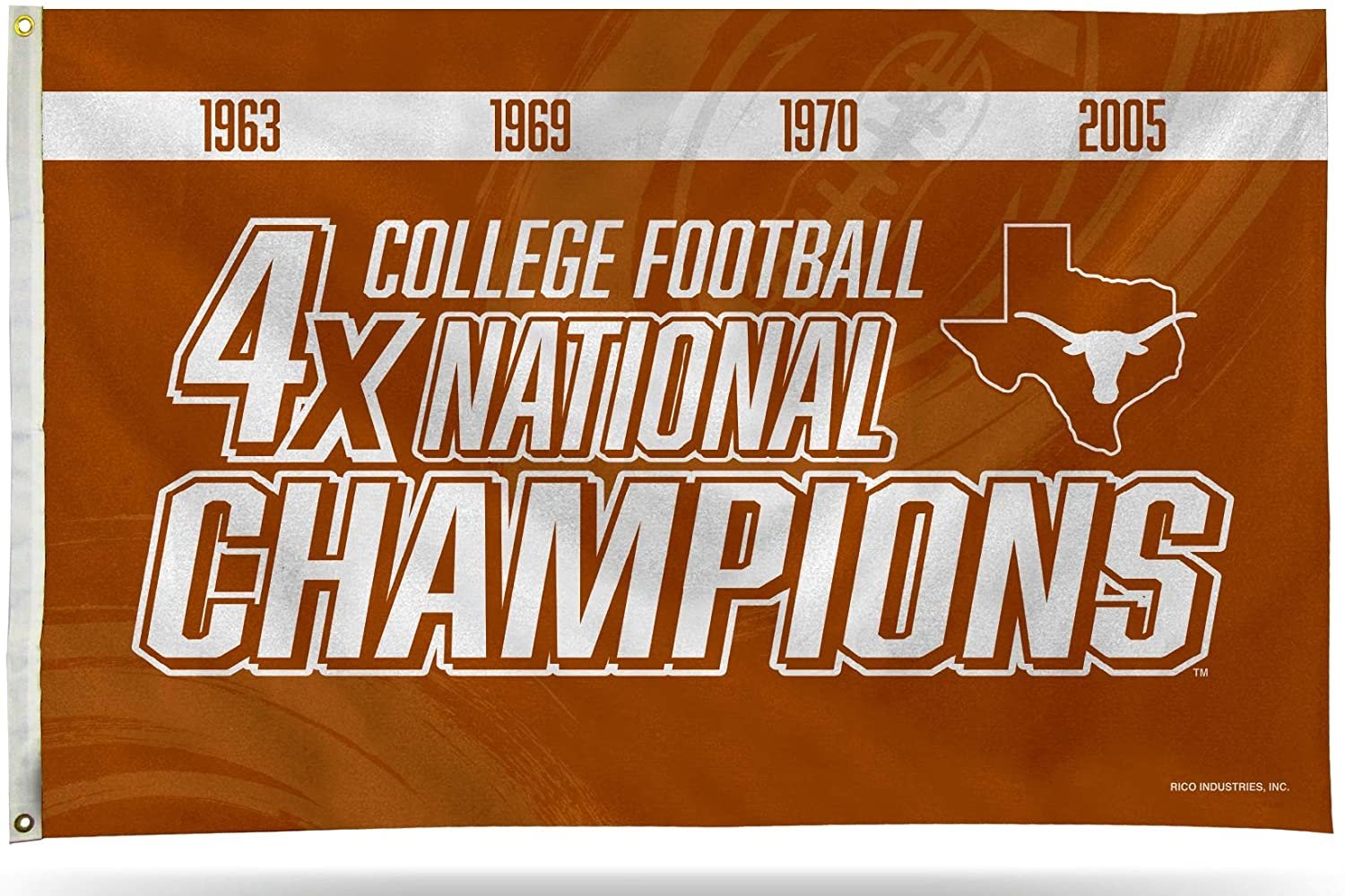 University of Texas Longhorns 4-Time Champions Premium 3x5 Feet Flag Banner, Metal Grommets, Outdoor Use, Single Sided 1