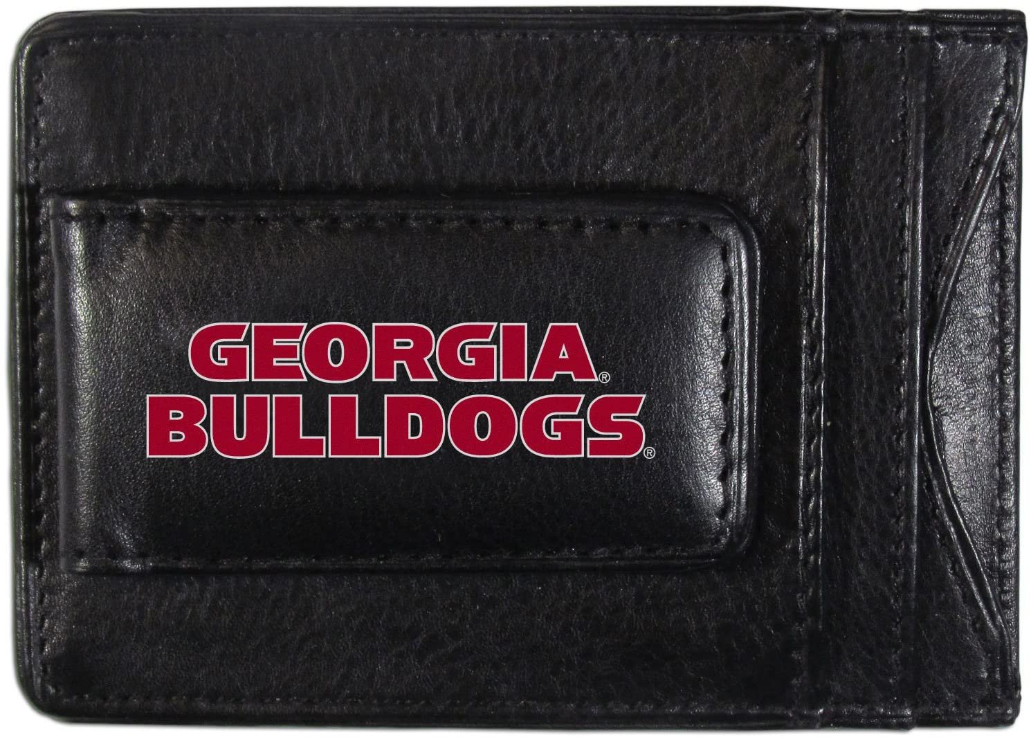 University of Georgia Bulldogs Black Leather Wallet, Front Pocket Magnetic Money Clip, Printed Logo 1