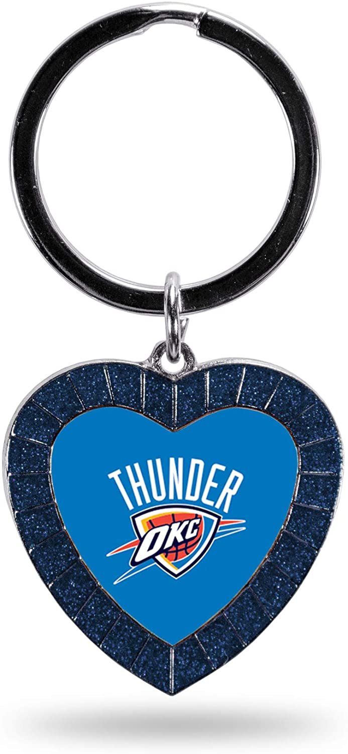 Oklahoma City Thunder Metal Keychain Rhinestone Colored Heart Shape 1