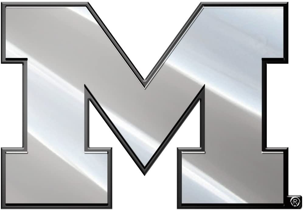 University of Michigan Wolverines Premium Solid Metal Raised Auto Emblem, Shape Cut, Adhesive Backing