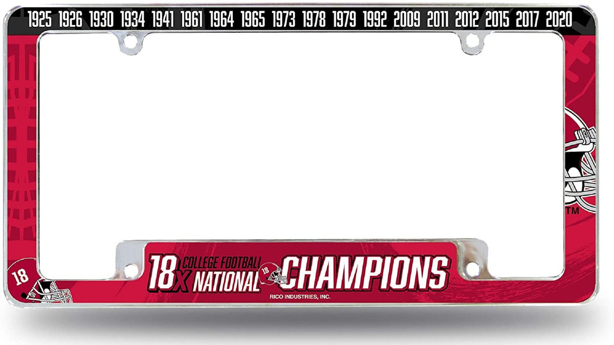 University of Alabama Crimson Tide 18X Time Champions Metal License Plate Frame Chrome Tag Cover, All Over Design, 6x12 Inch 1