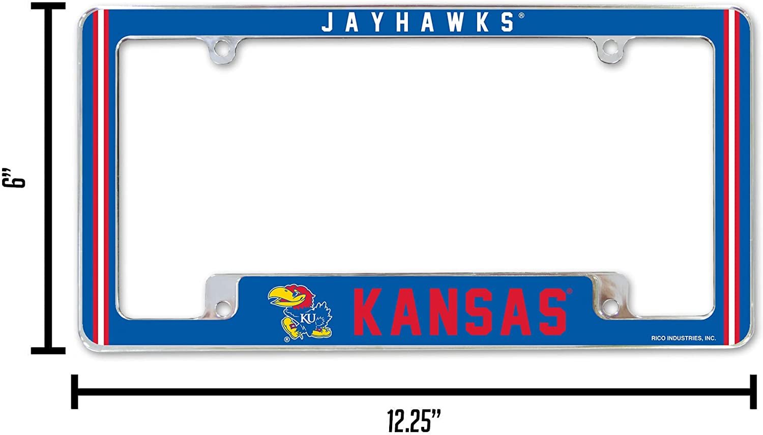 University of Kansas Jayhawks Metal License Plate Frame Chrome Tag Cover Alternate Design 6x12 Inch 4
