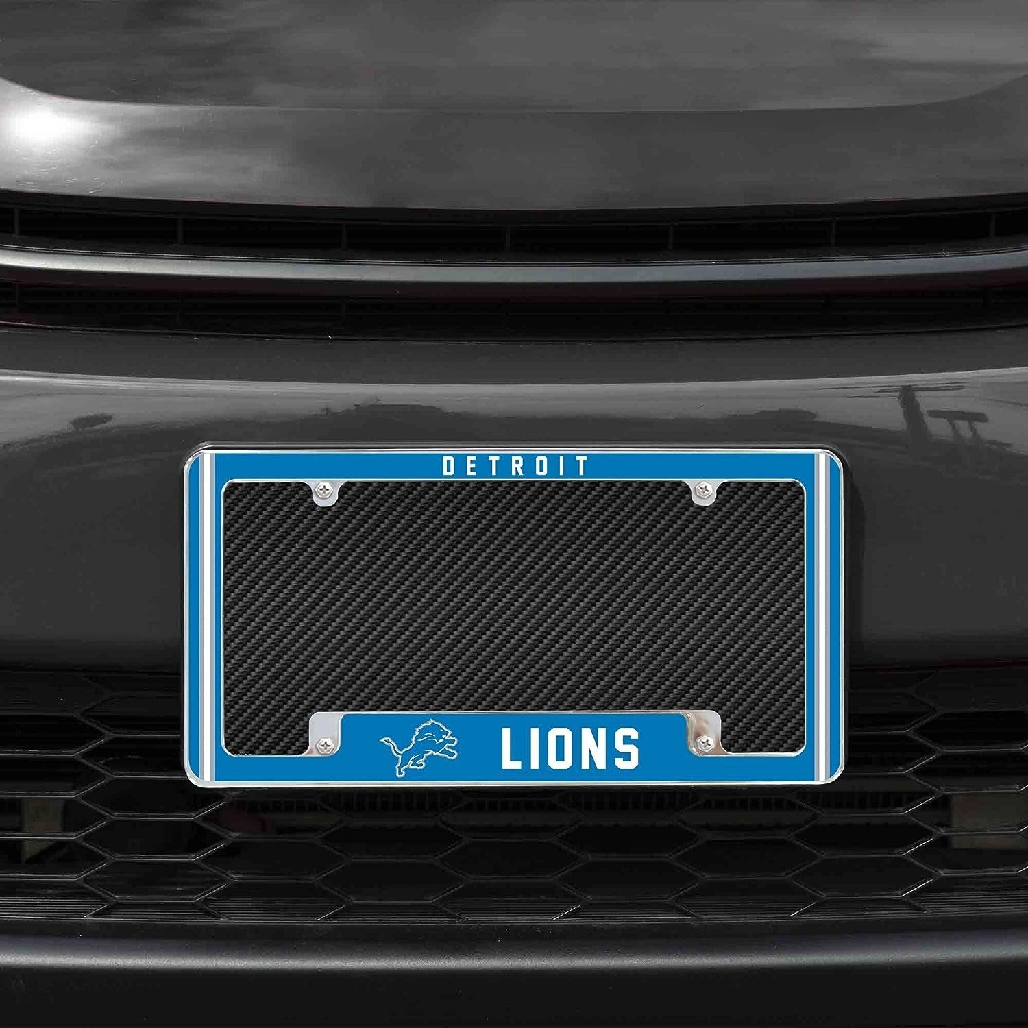 Detroit Lions Metal License Plate Frame Chrome Tag Cover Alternate Design 6x12 Inch 2