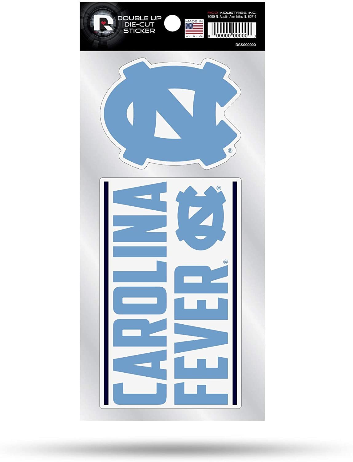 University of North Carolina Tar Heels 2-Piece Double Up Die Cut Sticker Decal Sheet, 4x8 Inch 1