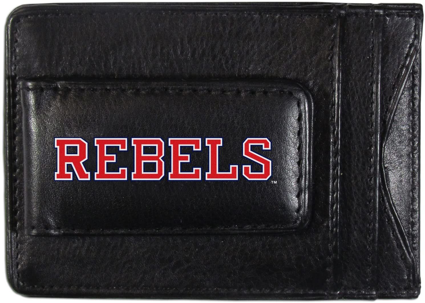 University of Mississippi Rebels Ole Miss Black Leather Wallet, Front Pocket Magnetic Money Clip, Printed Logo 1