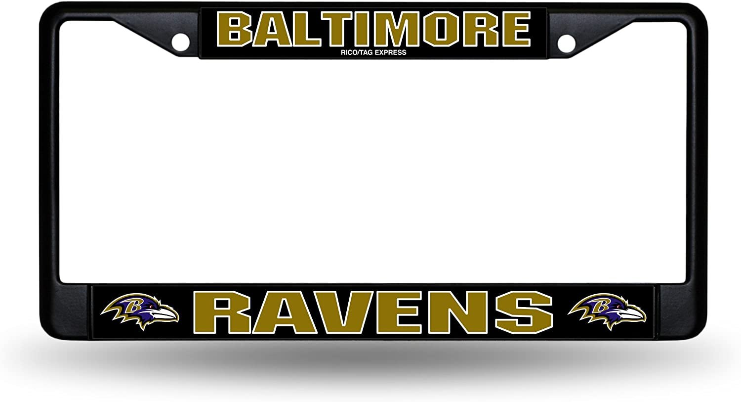 Baltimore Ravens Black Metal License Plate Frame Chrome Tag Cover 6x12 Inch 1