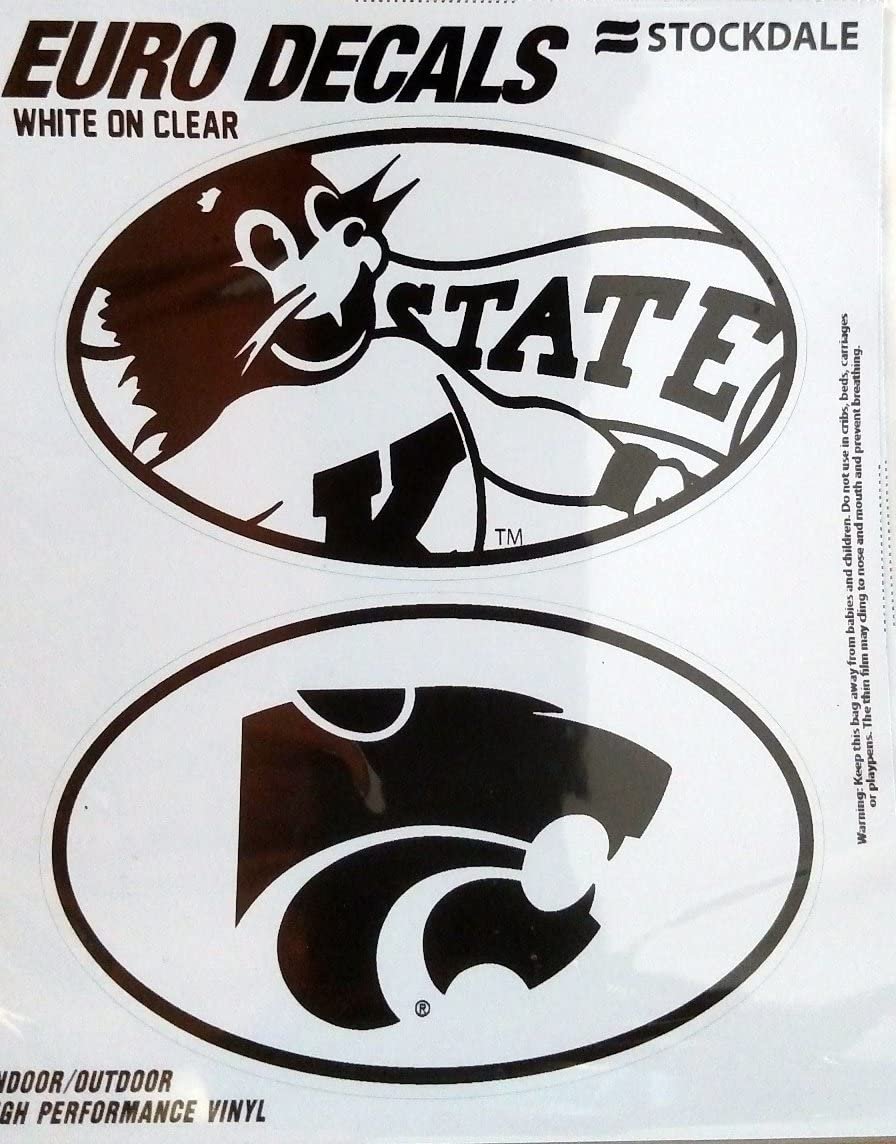 Kansas State University Wildcats 2-Piece White and Clear Euro Decal Sticker Set, 4x2.5 Inch Each