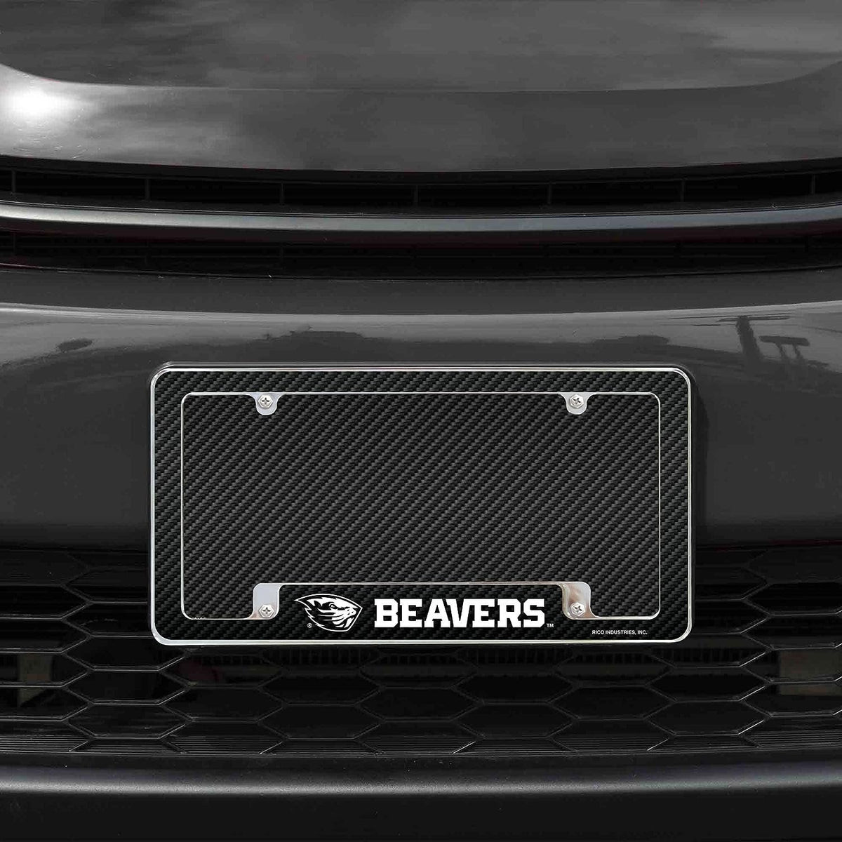 Oregon State University Beavers Metal License Plate Frame Chrome Tag Cover 12x6 Inch Carbon Fiber Design