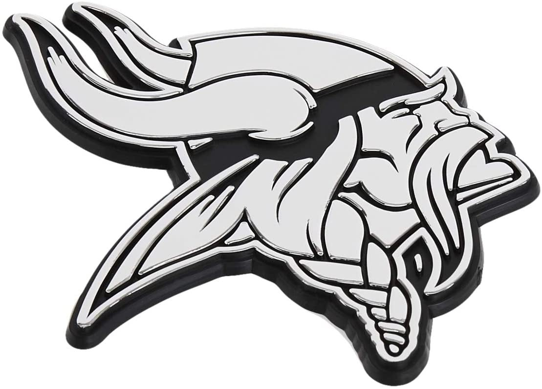 Minnesota Vikings Auto Emblem, Silver Chrome Color, Raised Molded Plastic, 3.5 Inch, Adhesive Tape Backing