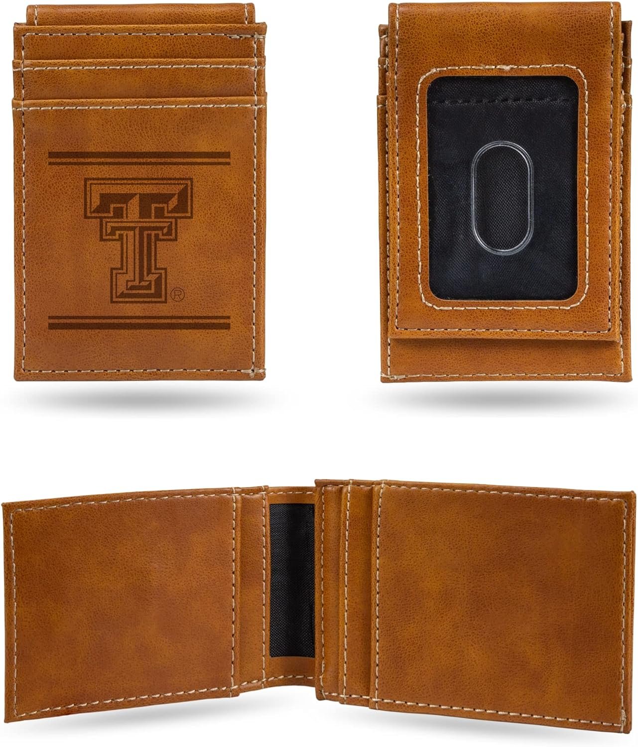 NCAA Texas Tech Red Raiders Men’s Front ID Pocket Brown Wallet- Premium 8 Pocket Laser-Engraved Team Logo on Vegan Leather- Minimalist Design, Credit Card Holder- Ideal for Travel or Men’s Gift 1