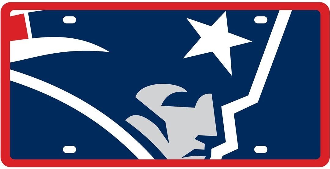 New England Patriots Premium Laser Cut Tag License Plate, Mega Logo, Mirrored Acrylic Inlaid, 12x6 Inch 1