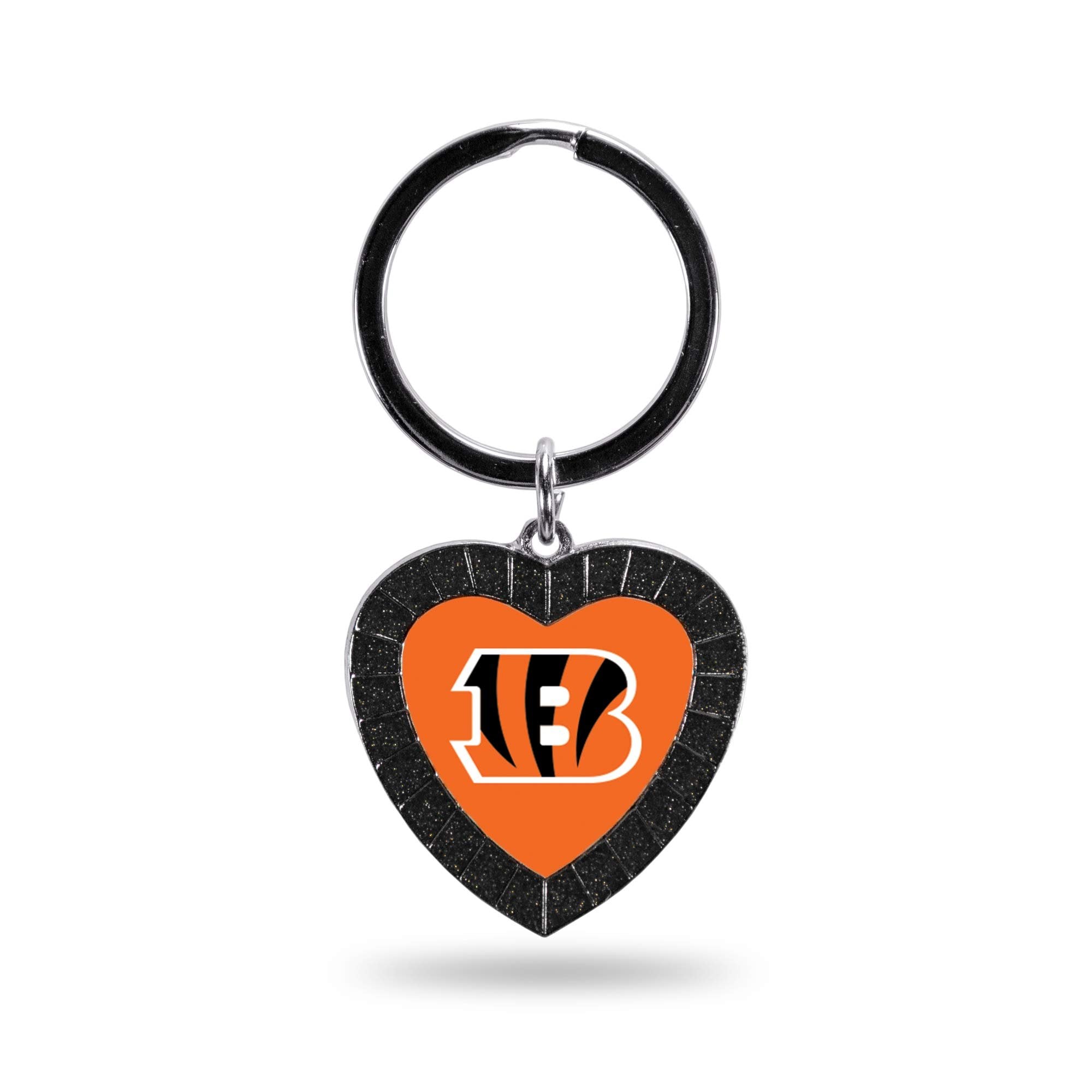Cincinnati Bengals Metal Keychain, Team Color Rhinestone Heart, 3 Inches 1