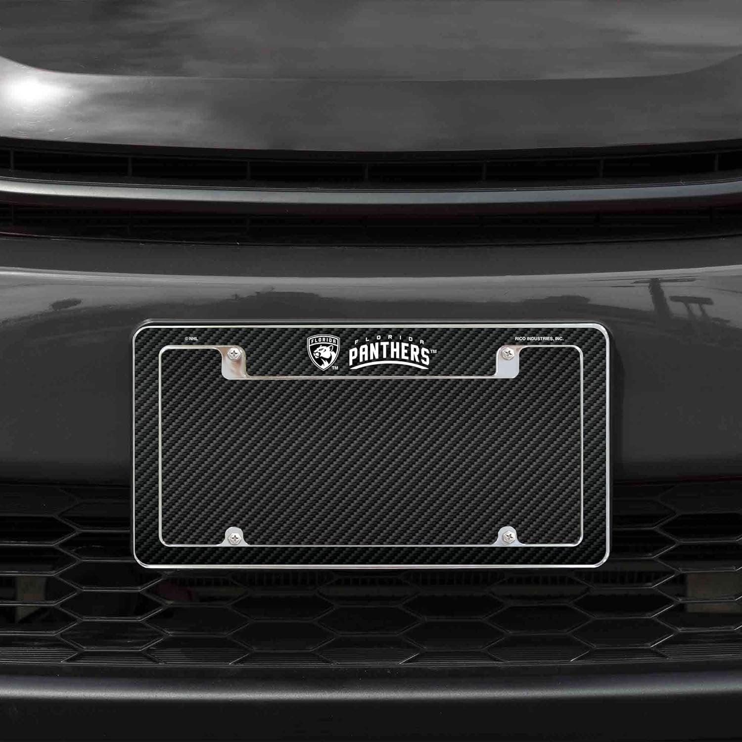 Florida Panthers Metal License Plate Frame Chrome Tag Cover Carbon Fiber Design 6x12 Inch
