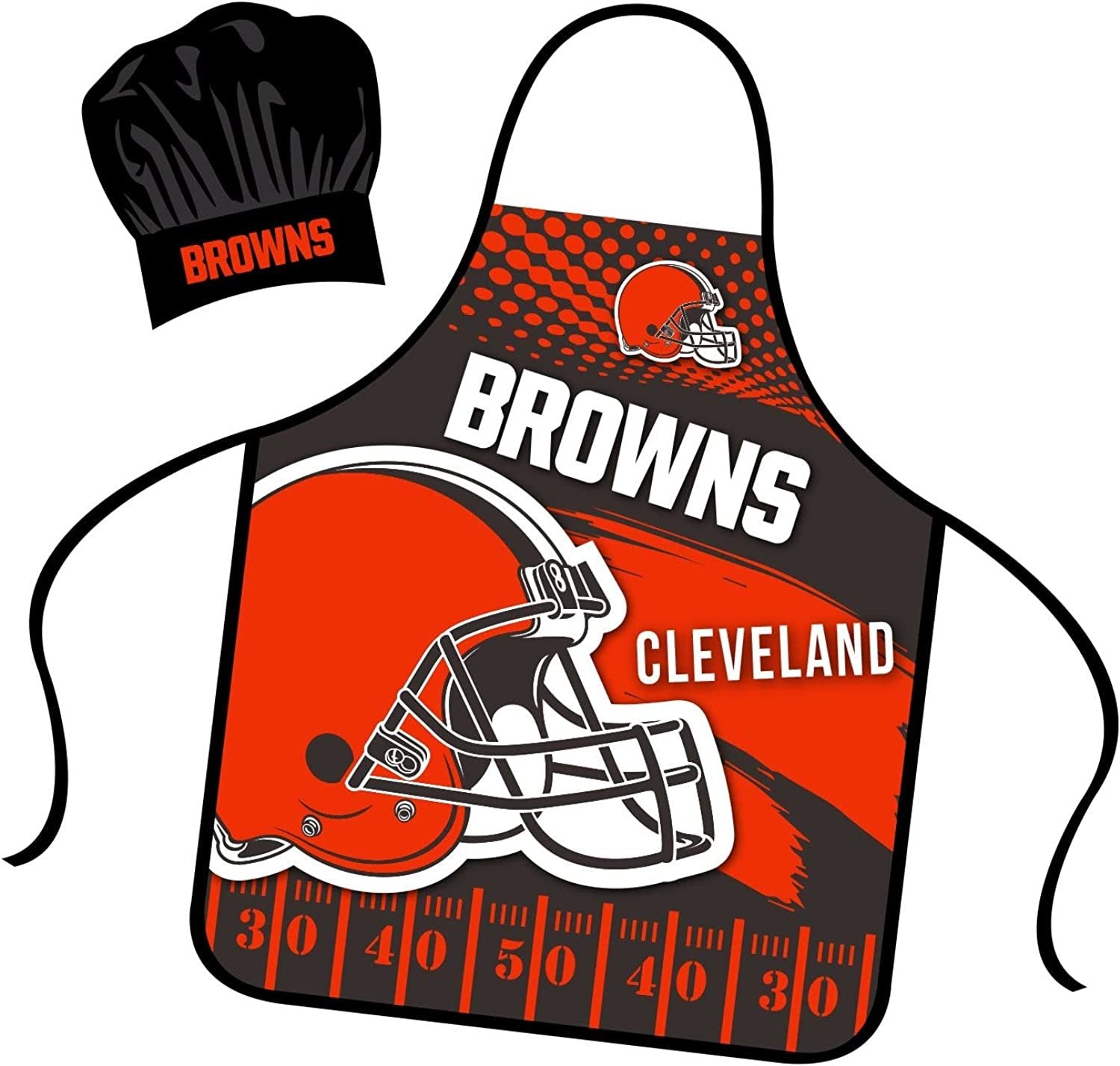 Cleveland Browns Apron Chef Hat Set Full Color Universal Size Tie Back Grilling Tailgate BBQ Cooking Host 1