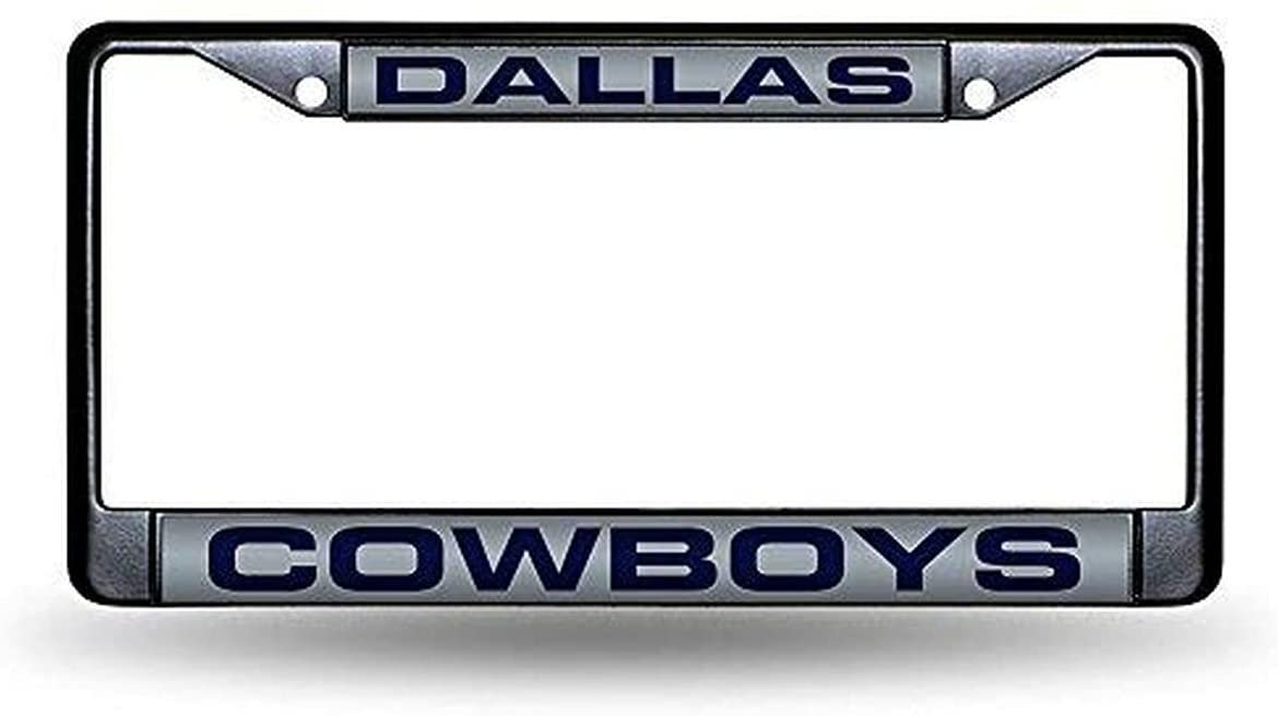 Dallas Cowboys Black Metal License Plate Frame Tag Cover, Laser Acrylic Mirrored Inserts, 12x6 Inch 1