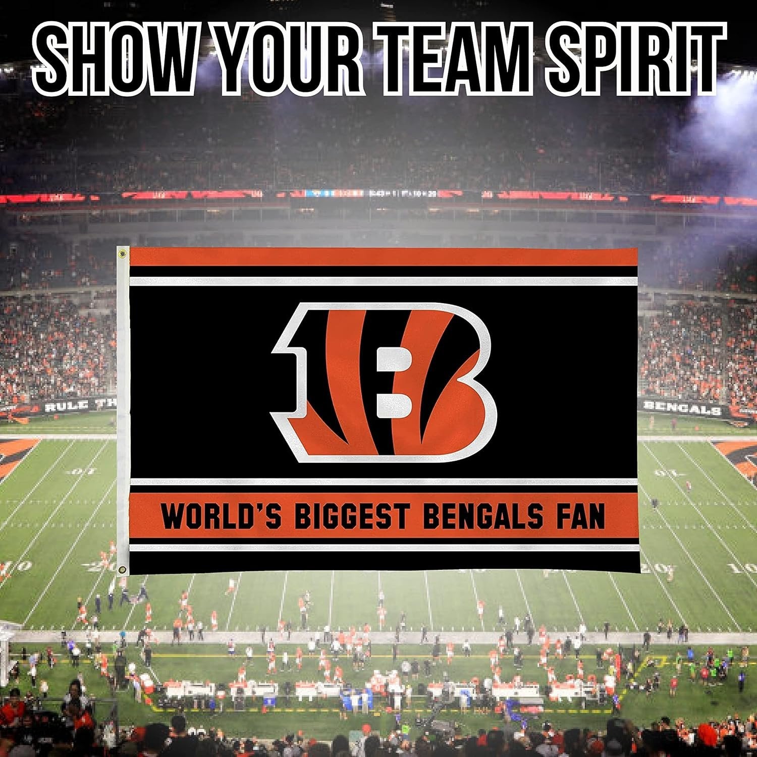 Cincinnati Bengals 3x5 Feet Flag Banner, World's Biggest Fan, Metal Grommets, Single Sided, Indoor or Outdoor Use 5