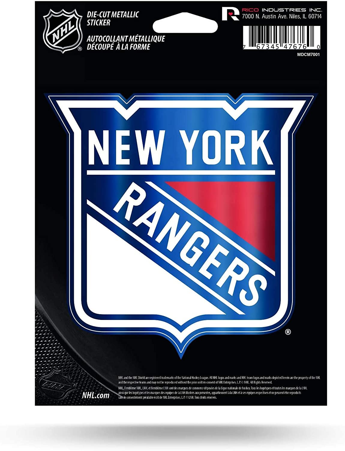 New York Rangers 5 Inch Die Cut Decal Sticker, Metallic Shimmer Design, Full Adhesive Backing