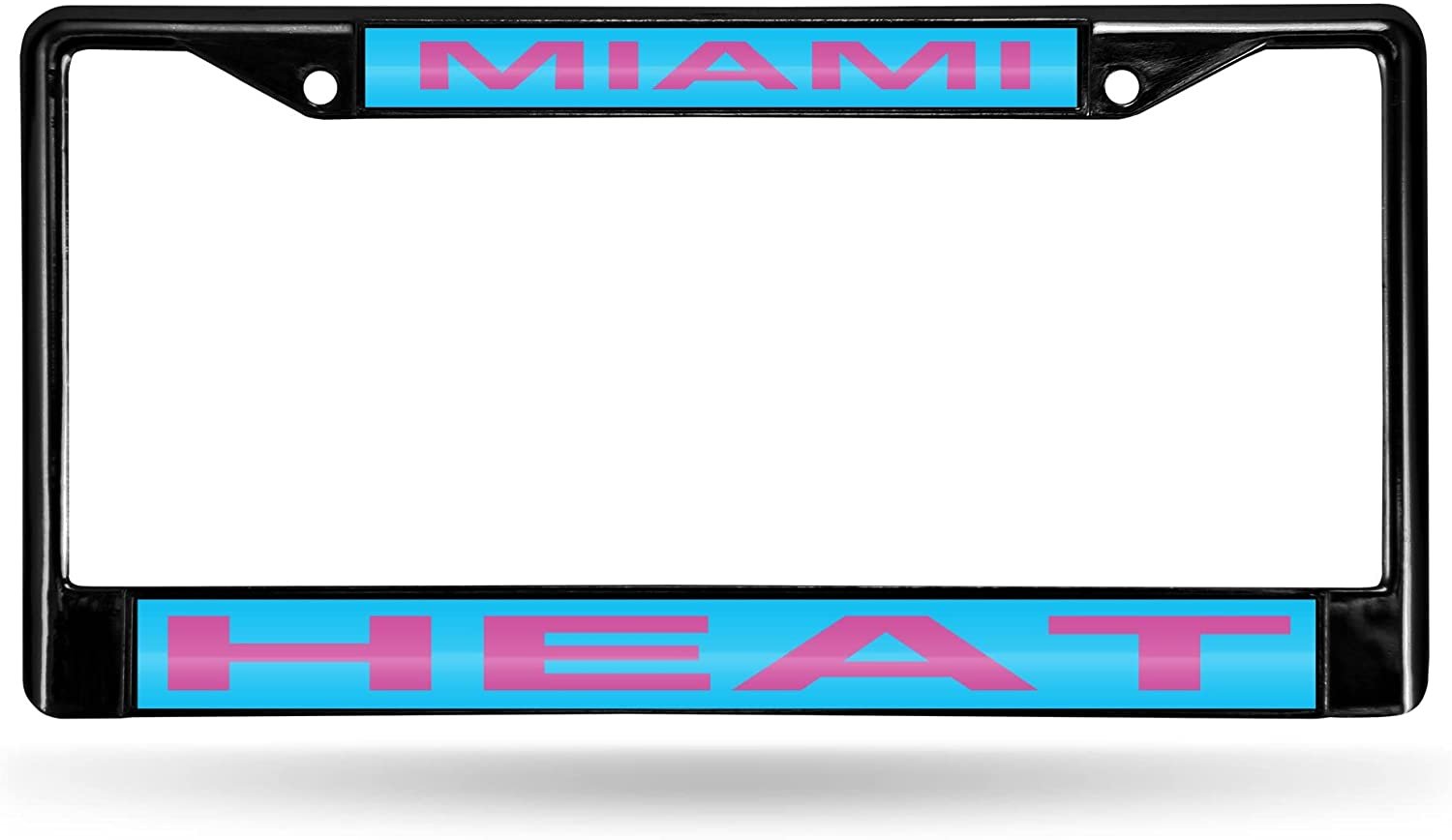 Miami Heat City Lights Design Black Metal License Plate Frame Tag Cover, Laser Acrylic Mirrored Inserts, 12x6 Inch 1