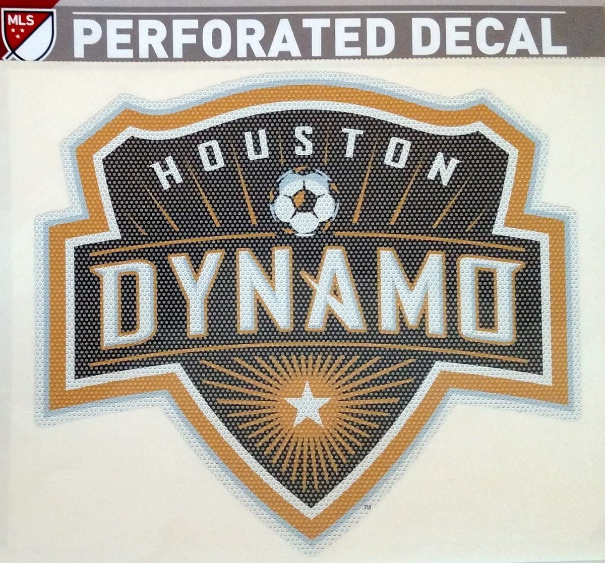 Houston Dynamo MLS 12 Inch Preforated Window Film Decal Sticker, One-Way Vision, Adhesive Backing 1