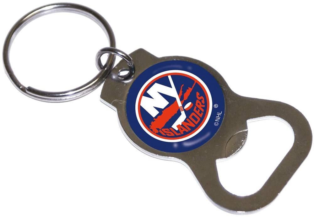 New York Islanders Premium Solid Metal Bottle Opener Keychain, Silver Key Ring, Team Logo