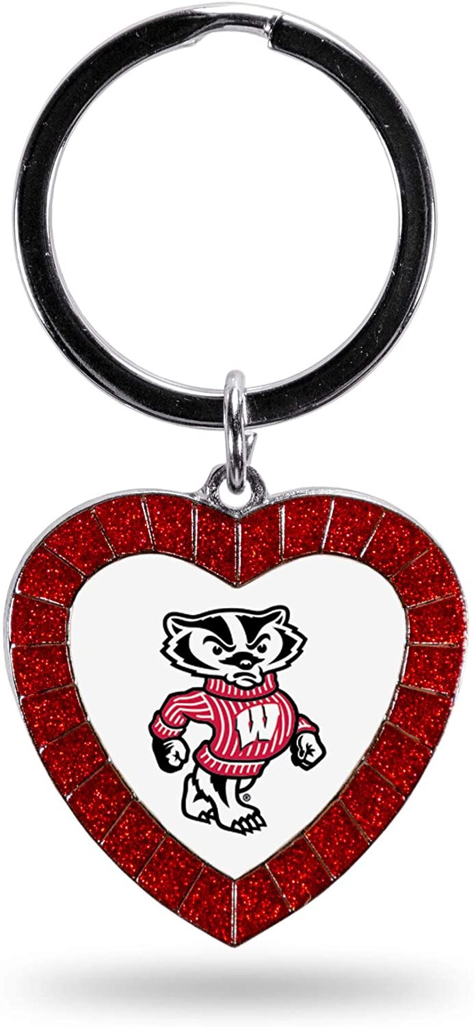 NCAA Wisconsin Badgers NCAA Rhinestone Heart Colored Keychain, Red, 3-inches in length 1