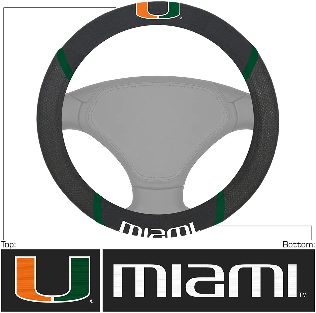 Miami Hurricanes Steering Wheel Cover Embroidered Black 15 Inch University of 2