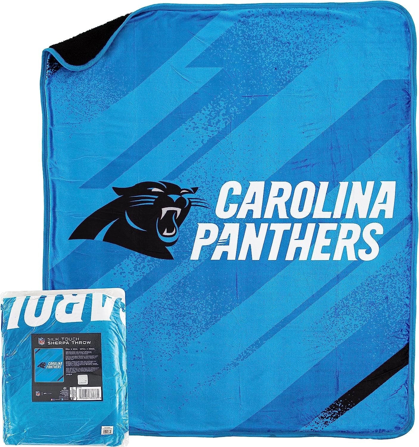 Carolina Panthers Throw Blanket, Sherpa Raschel Polyester, Silk Touch Style, Velocity Design, 50x60 Inch 5
