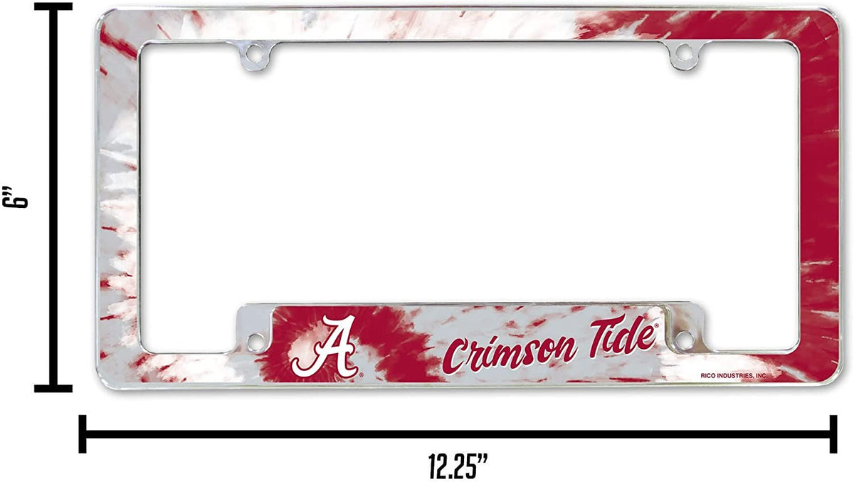 University of Alabama Crimson Tide Metal License Plate Frame Chrome Tag Cover 12x6 Inch Tie Dye Design 4