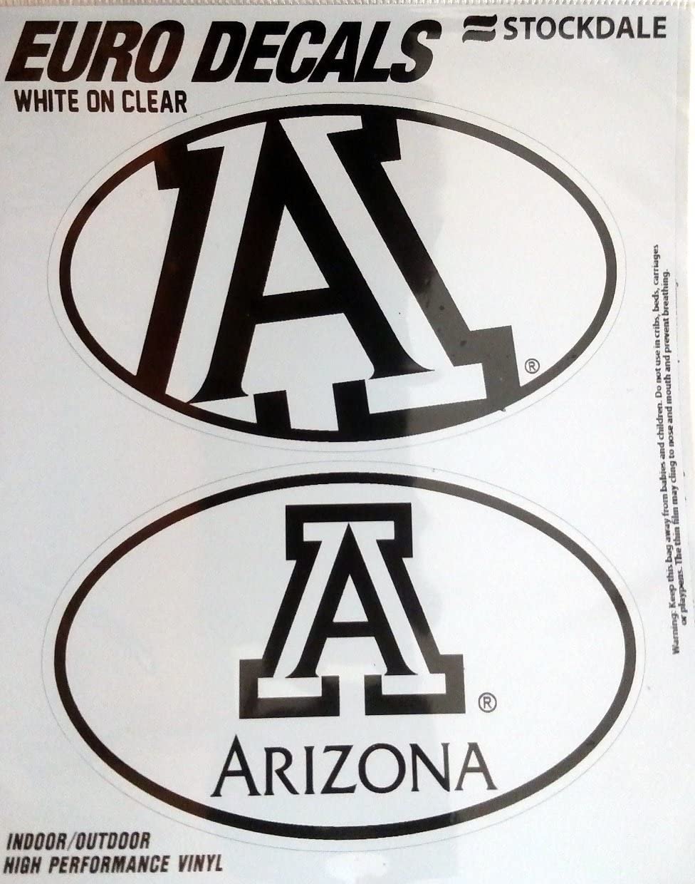 University of Arizona Wildcats 2-Piece White and Clear Euro Decal Sticker Set, 4x2.5 Inch Each 1