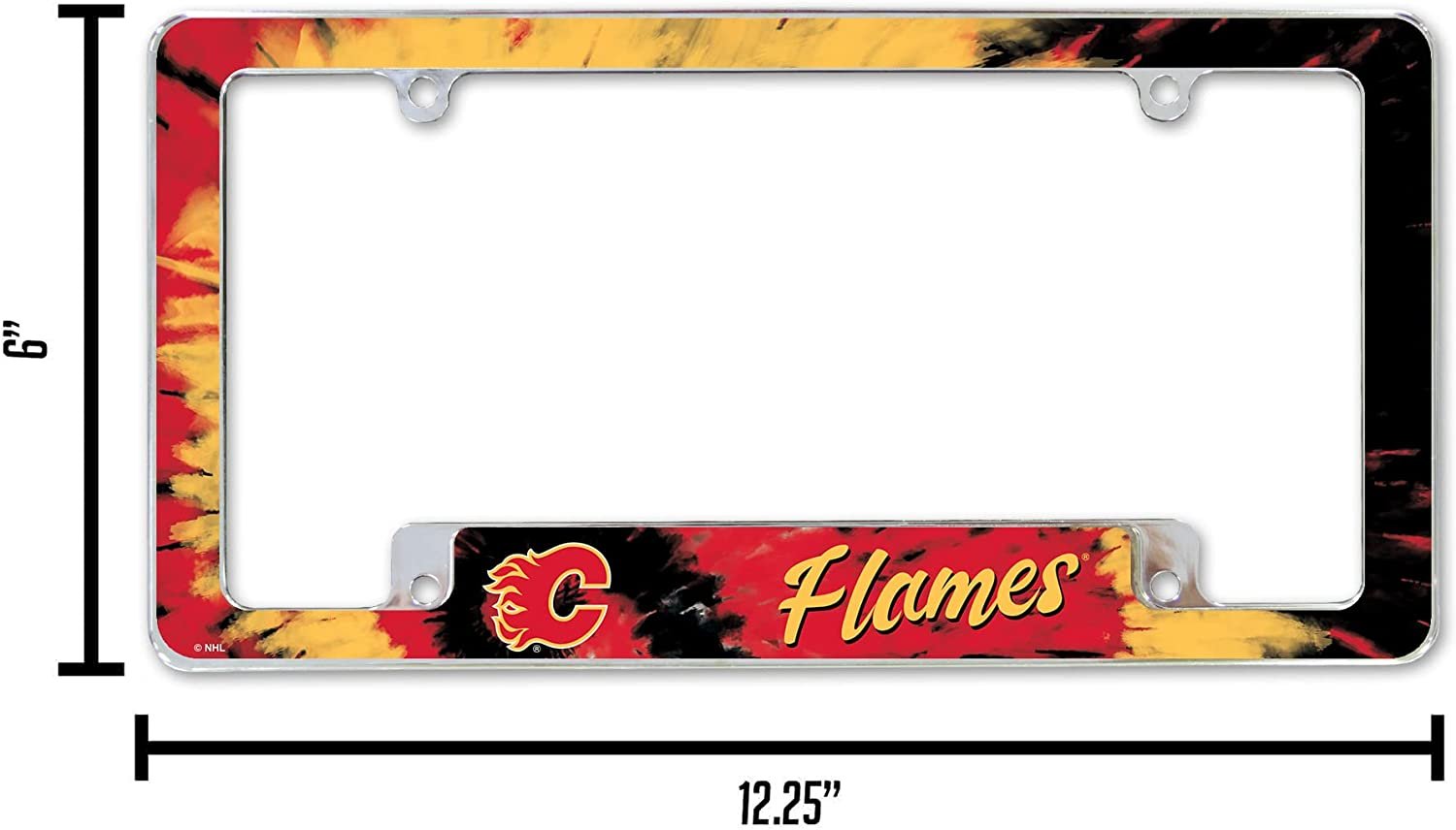 Calgary Flames Metal License Plate Frame Chrome Tag Cover Tie Dye Design 6x12 Inch 4