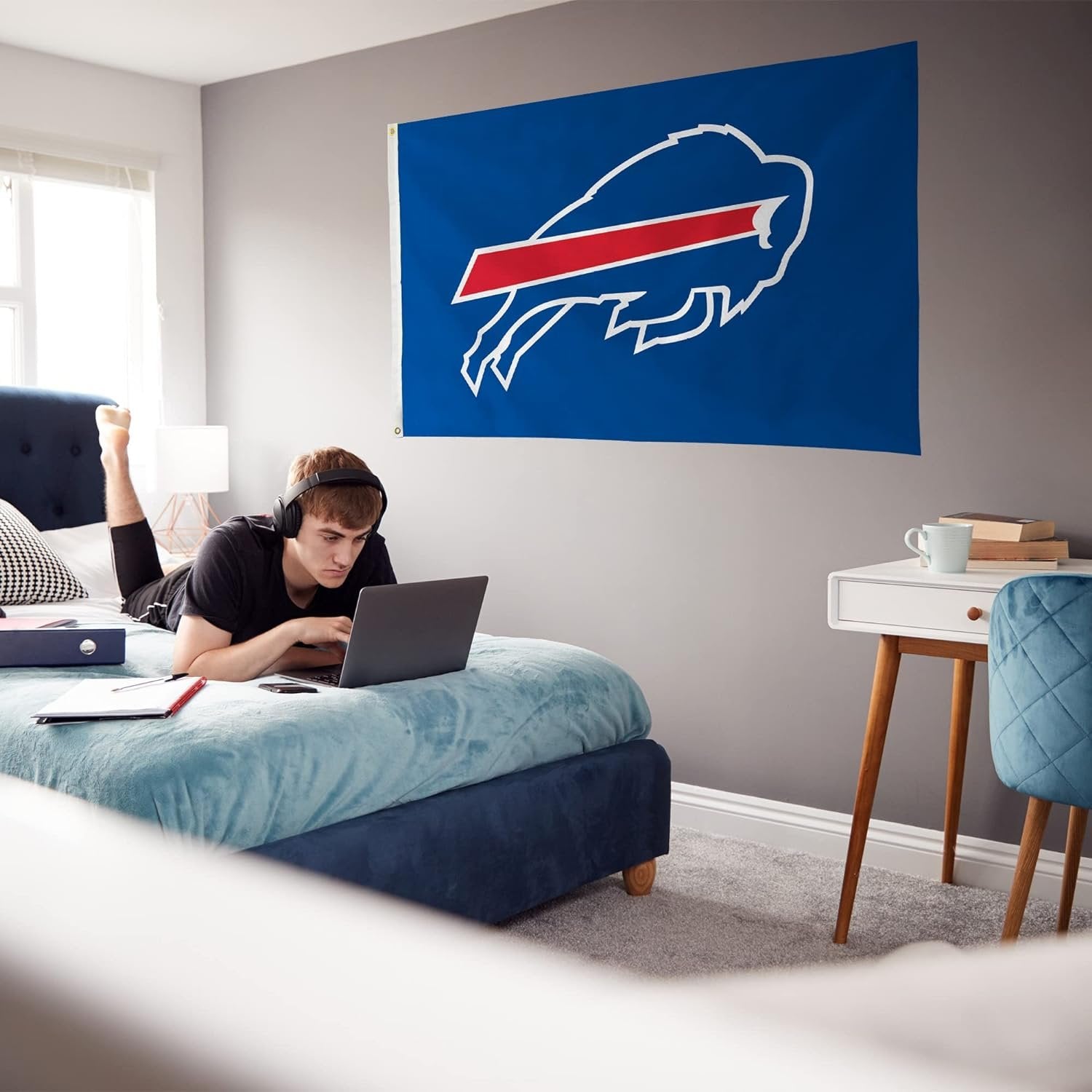 Buffalo Bills 3x5 Foot Flag Banner, Metal Grommets, Indoor or Outdoor Use, Single Sided, Blue Background 4