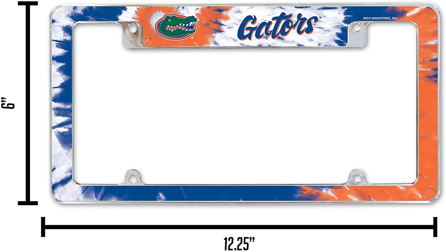 University of Florida Gators Metal License Plate Frame Chrome Tag Cover 12x6 Inch Tie Dye Design 6