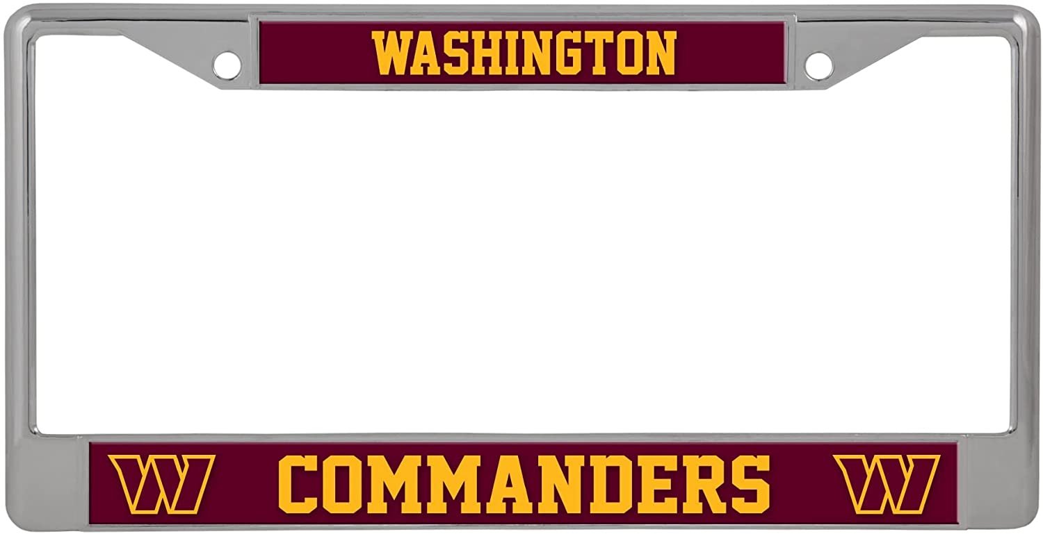 Washington Commanders Premium Metal License Plate Frame Chrome Tag Cover, 12x6 Inch 1