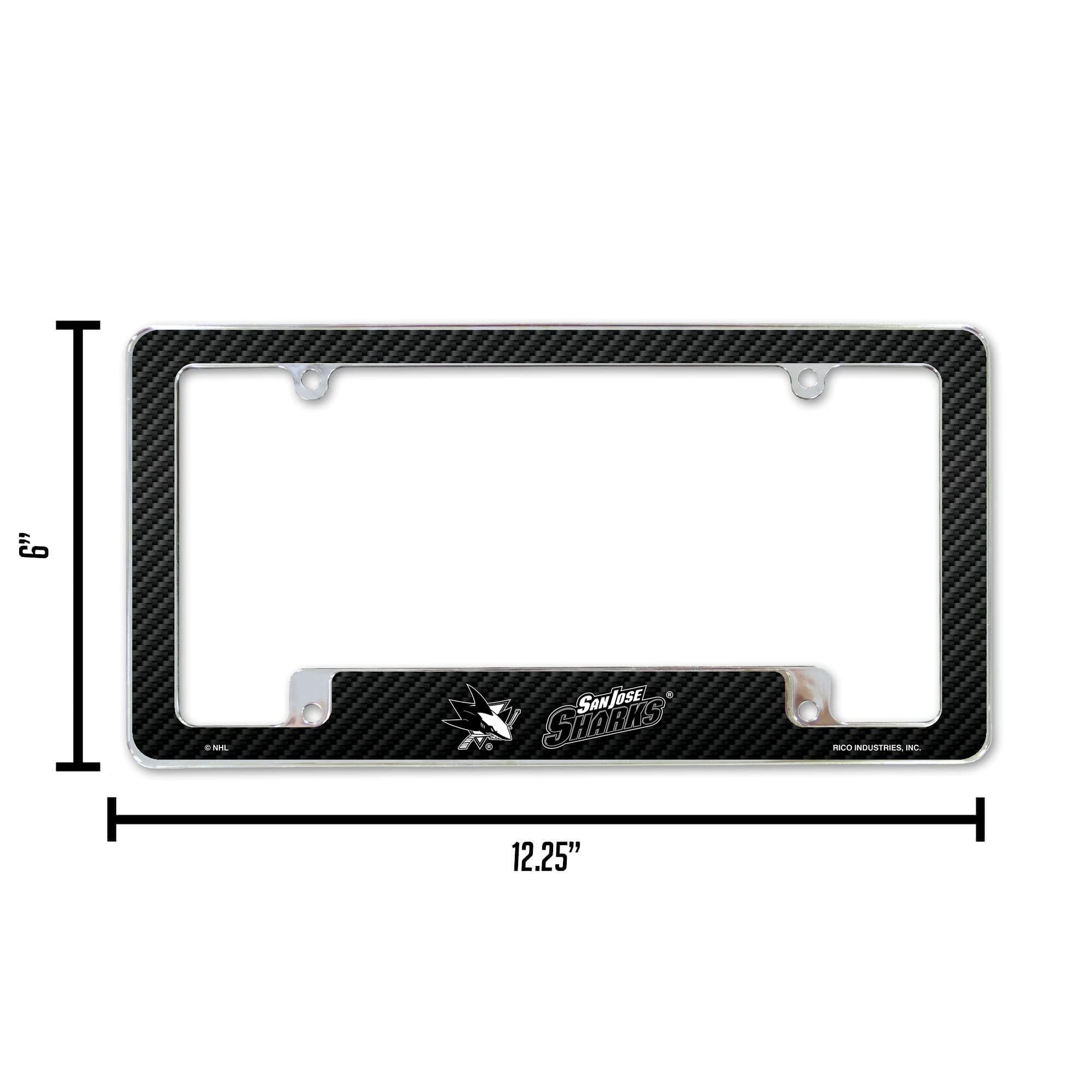 San Jose Sharks Metal License Plate Frame Chrome Tag Cover, Carbon Fiber Design, 6x12 Inch 6
